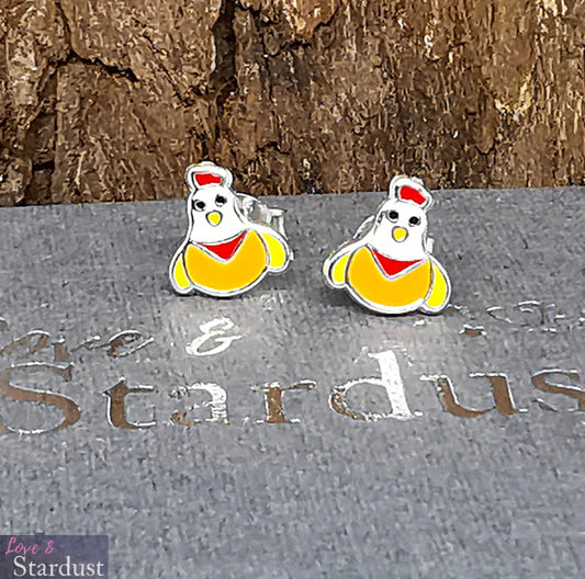 CHICKEN Sterling Silver & Enamel Earrings