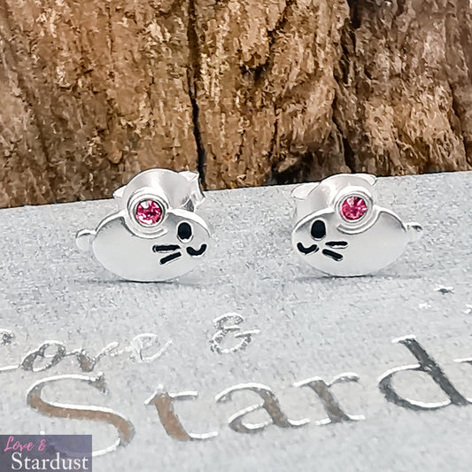 MOUSE Sterling Silver, Enamel & CZ Earrings