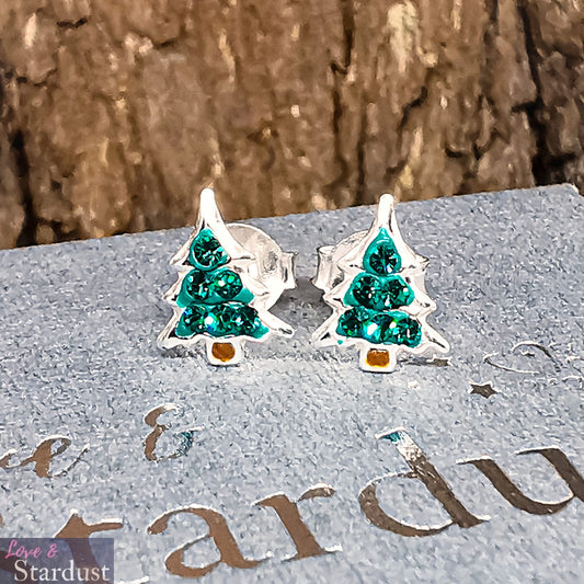 SPARKLY CHRISTMAS TREE Sterling Silver & Crystal Earrings
