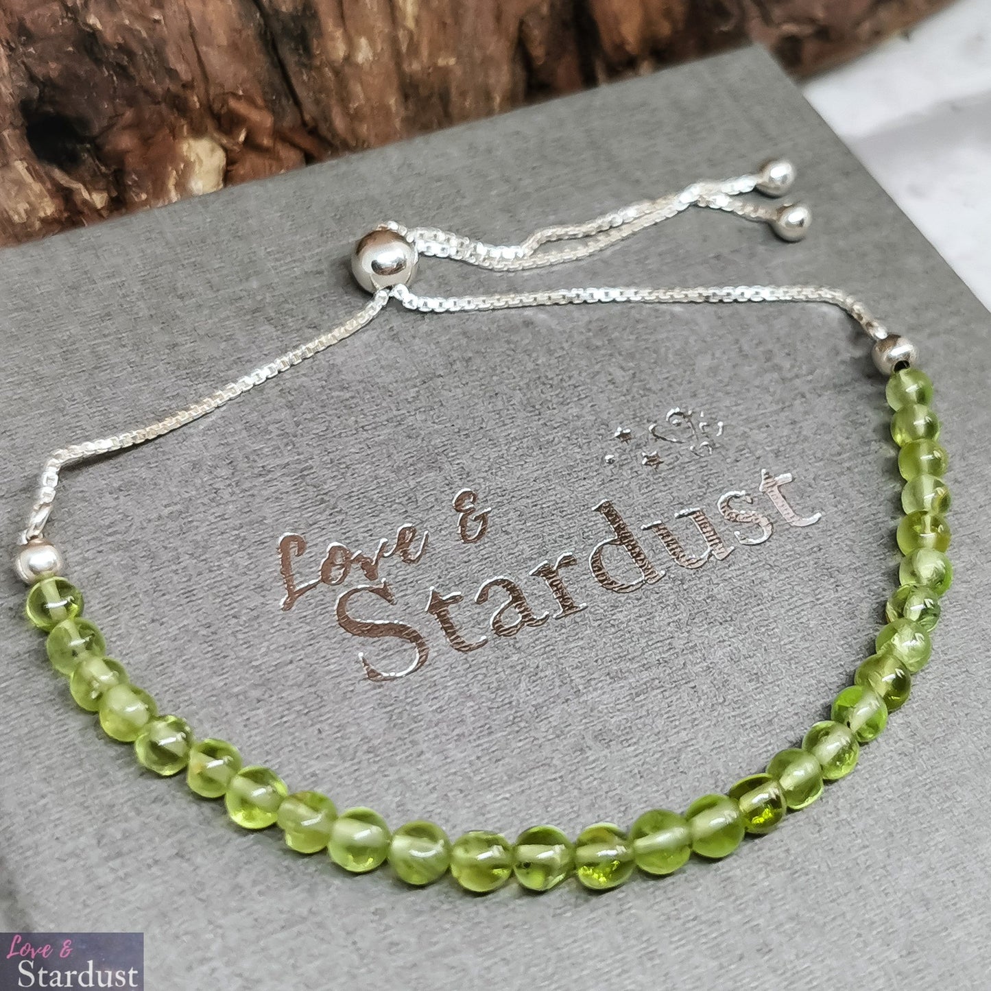 Sterling Silver fully adjustable Slider Bracelet with Peridot