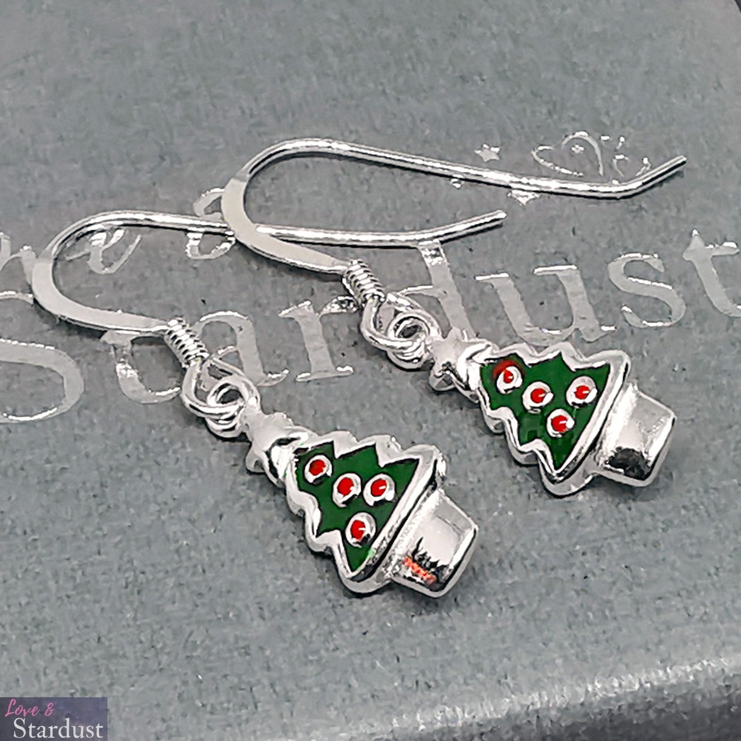 Sterling Silver & Enamel Christmas Tree Earrings Festive Jewellery