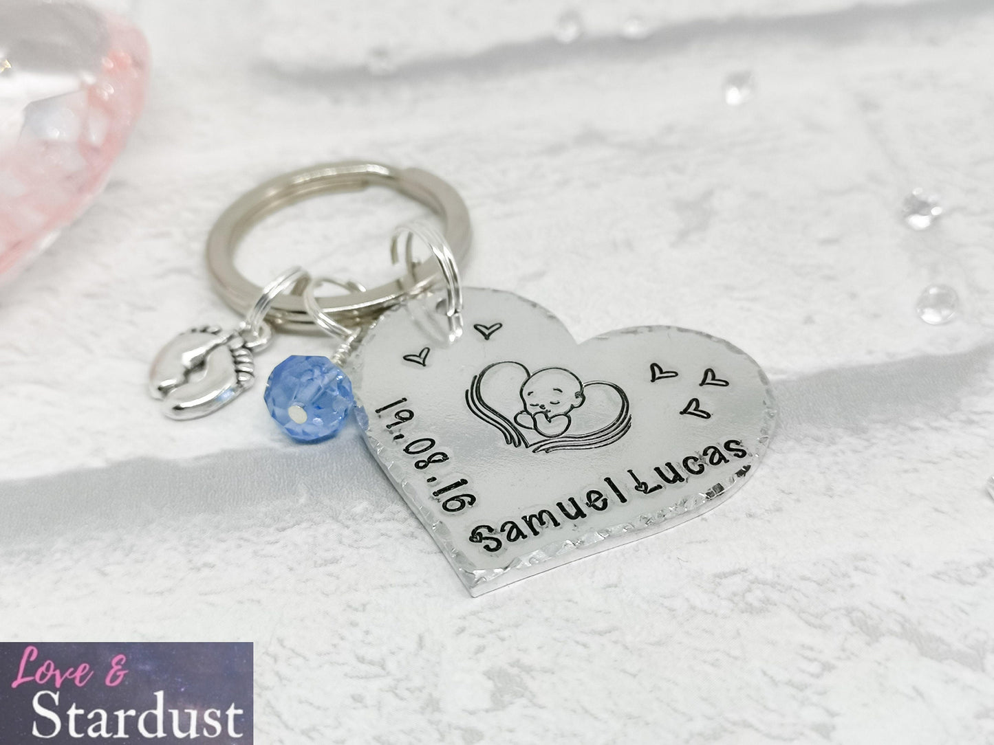NEW BABY Personalised Heart Keyring