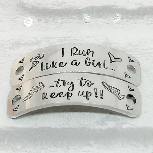 I RUN LIKE A GIRL TRY TO KEEP UP Trainer Tags