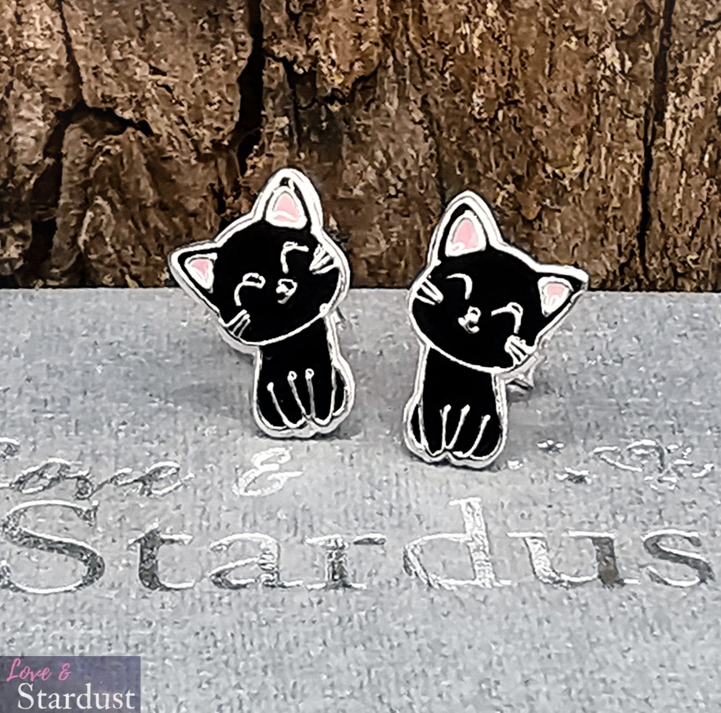 BLACK CAT Sterling Silver & Enamel Earrings