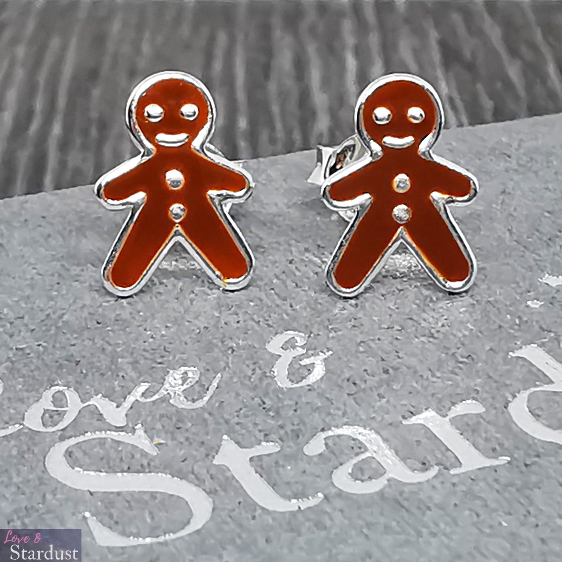 Sterling Silver & Enamel Gingerbread man Ear Studs Christmas Jewellery