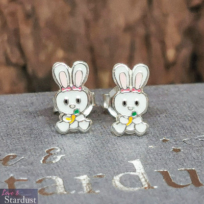 BUNNY RABBIT Sterling Silver & Enamel Earrings