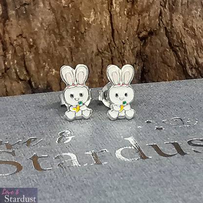 BUNNY RABBIT Sterling Silver & Enamel Earrings