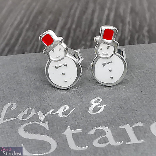 Sterling Silver & Enamel Snowman Ear Studs Christmas Jewellery