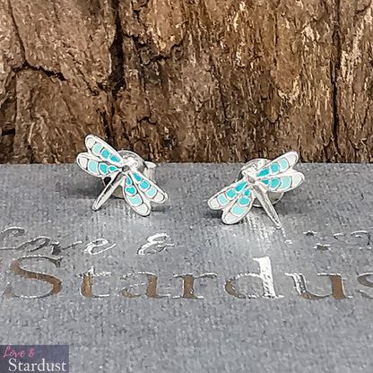 TINY DRAGONFLY (BLUE) Sterling Silver & Enamel Earrings