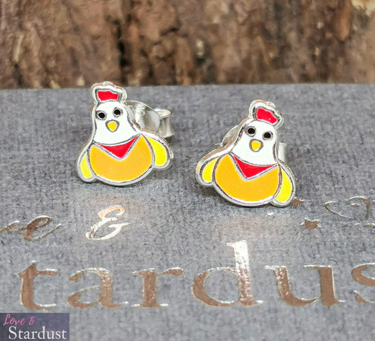 CHICKEN Sterling Silver & Enamel Earrings