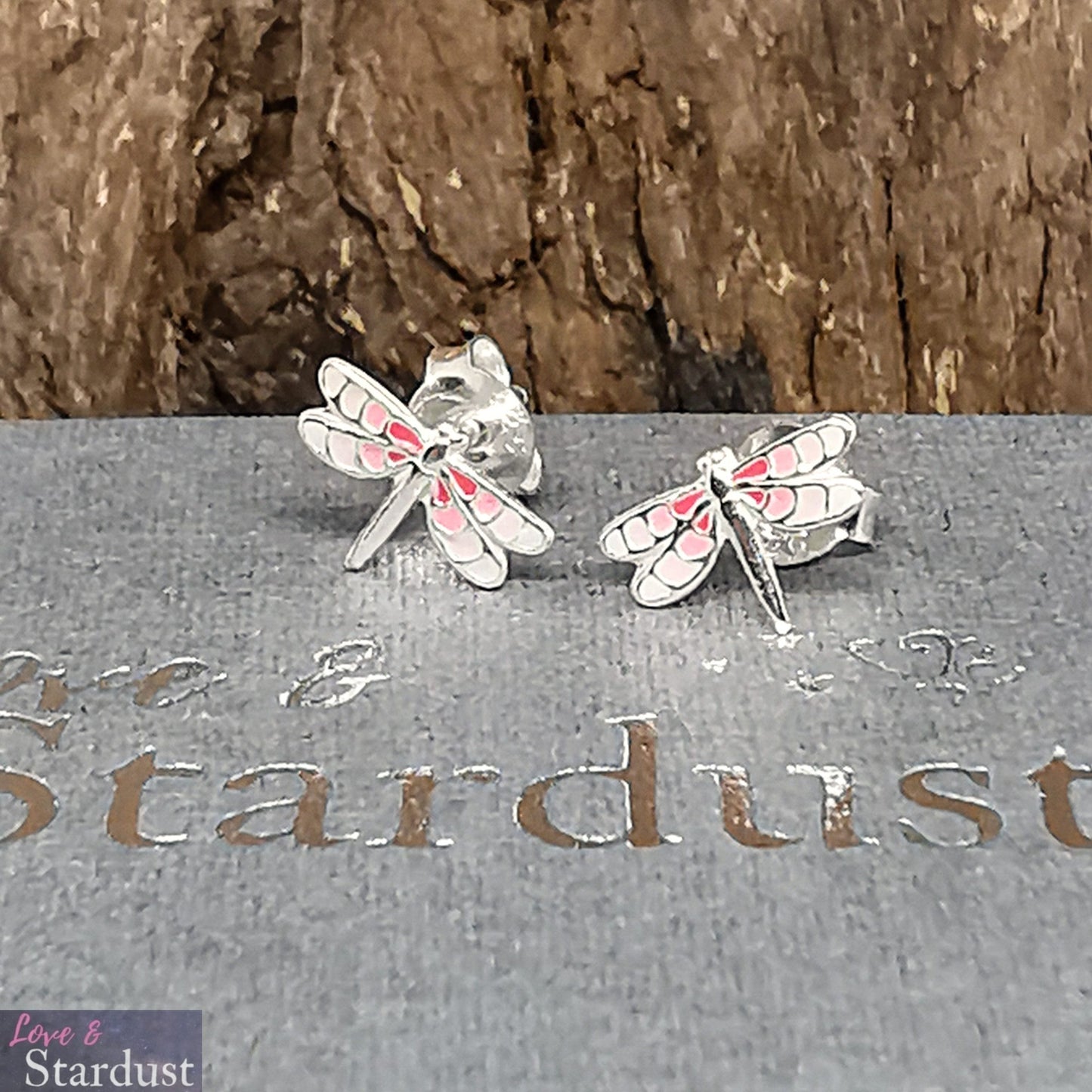 TINY DRAGONFLY (PINK) Sterling Silver & Enamel Earrings