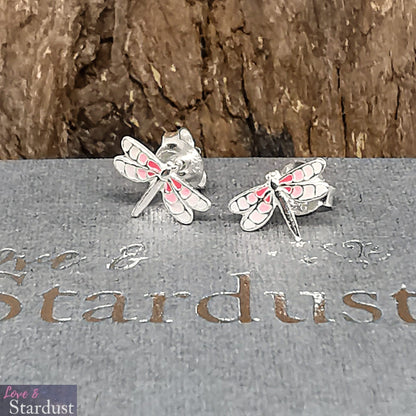 TINY DRAGONFLY (PINK) Sterling Silver & Enamel Earrings