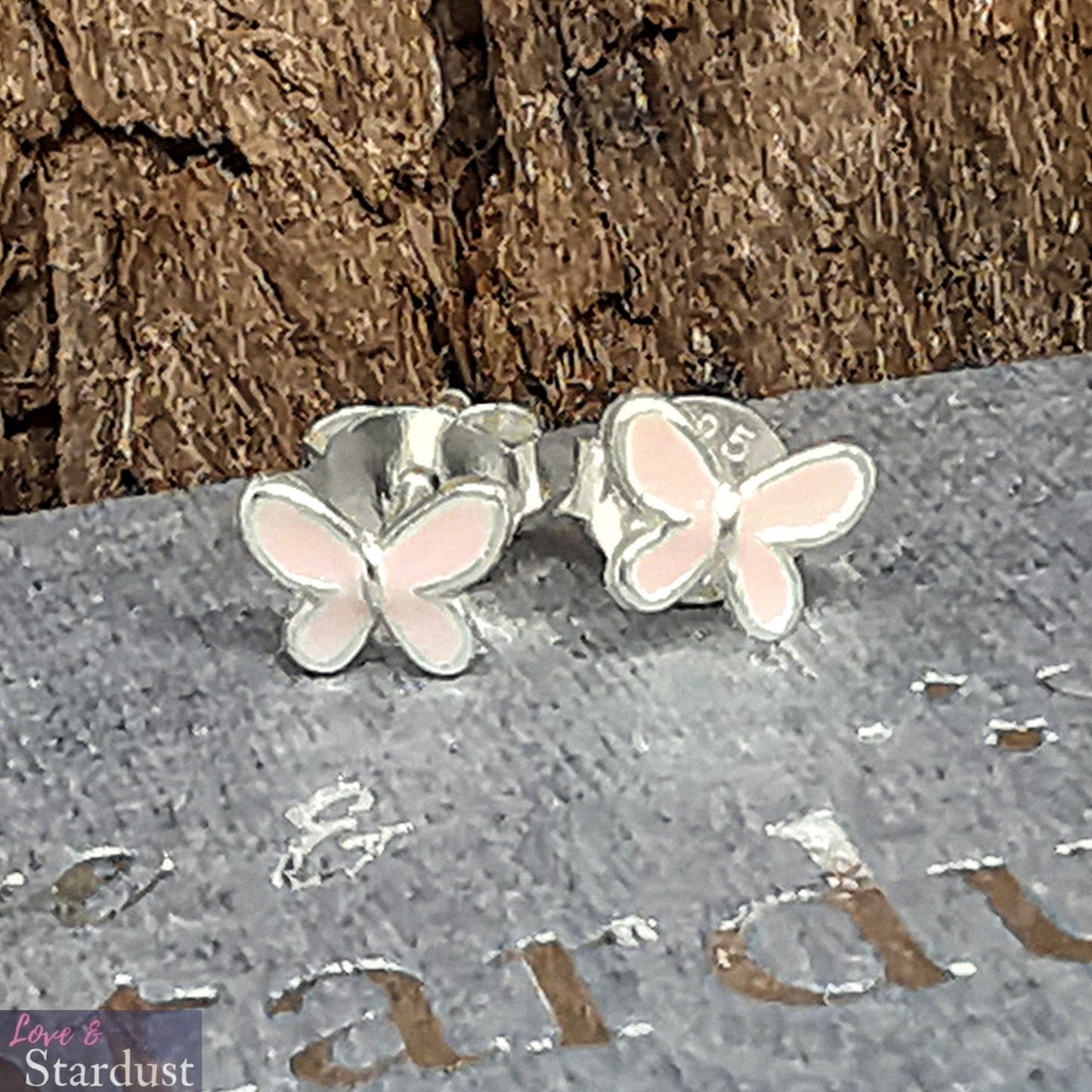 TINY BUTTERFLY (PINK) Sterling Silver & Enamel Earrings