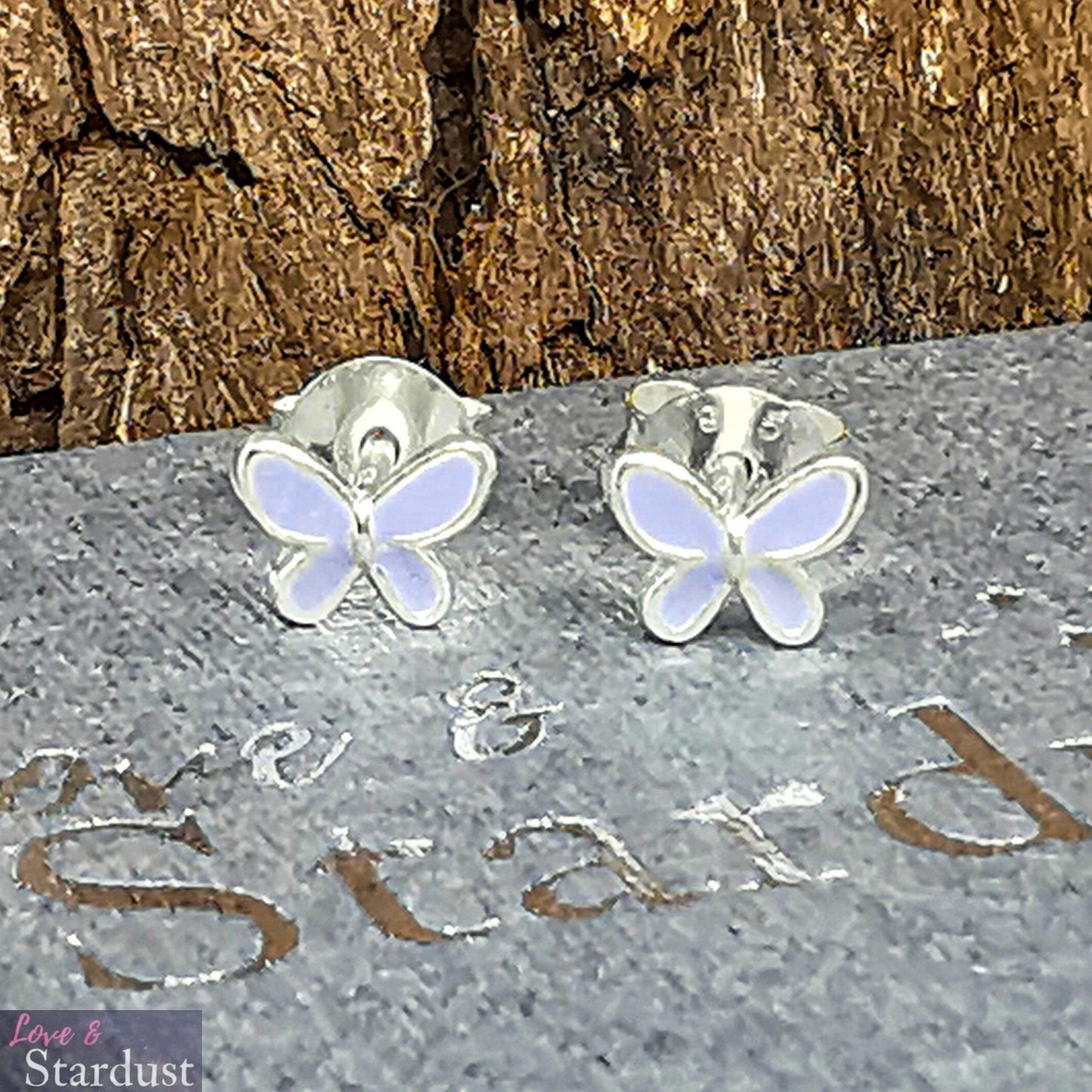 TINY BUTTERFLY (PURPLE) Sterling Silver & Enamel Earrings