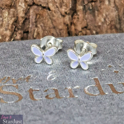 TINY BUTTERFLY (PURPLE) Sterling Silver & Enamel Earrings