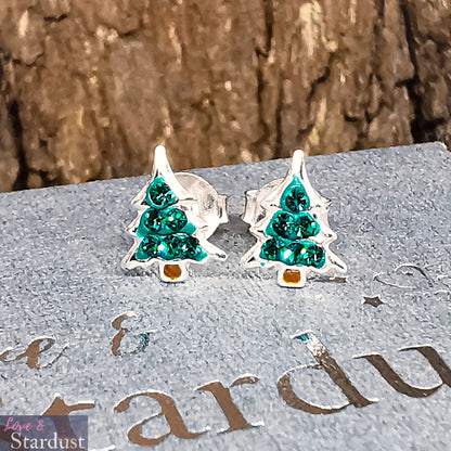 SPARKLY CHRISTMAS TREE Sterling Silver & Crystal Earrings