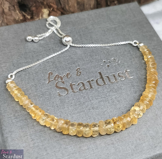 Sterling Silver fully adjustable Slider Bracelet with Citrine