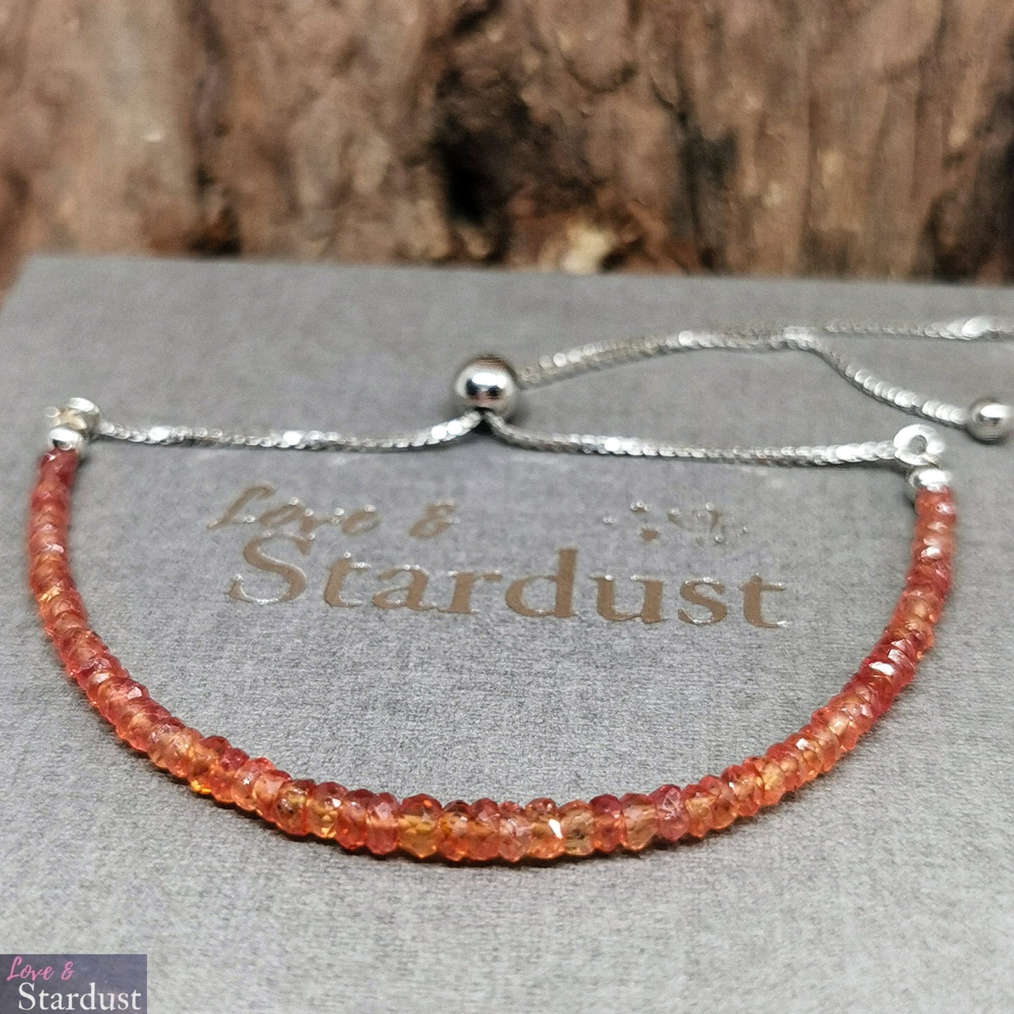 Sterling Silver fully adjustable Slider Bracelet with stunning Padparadscha Sapphires