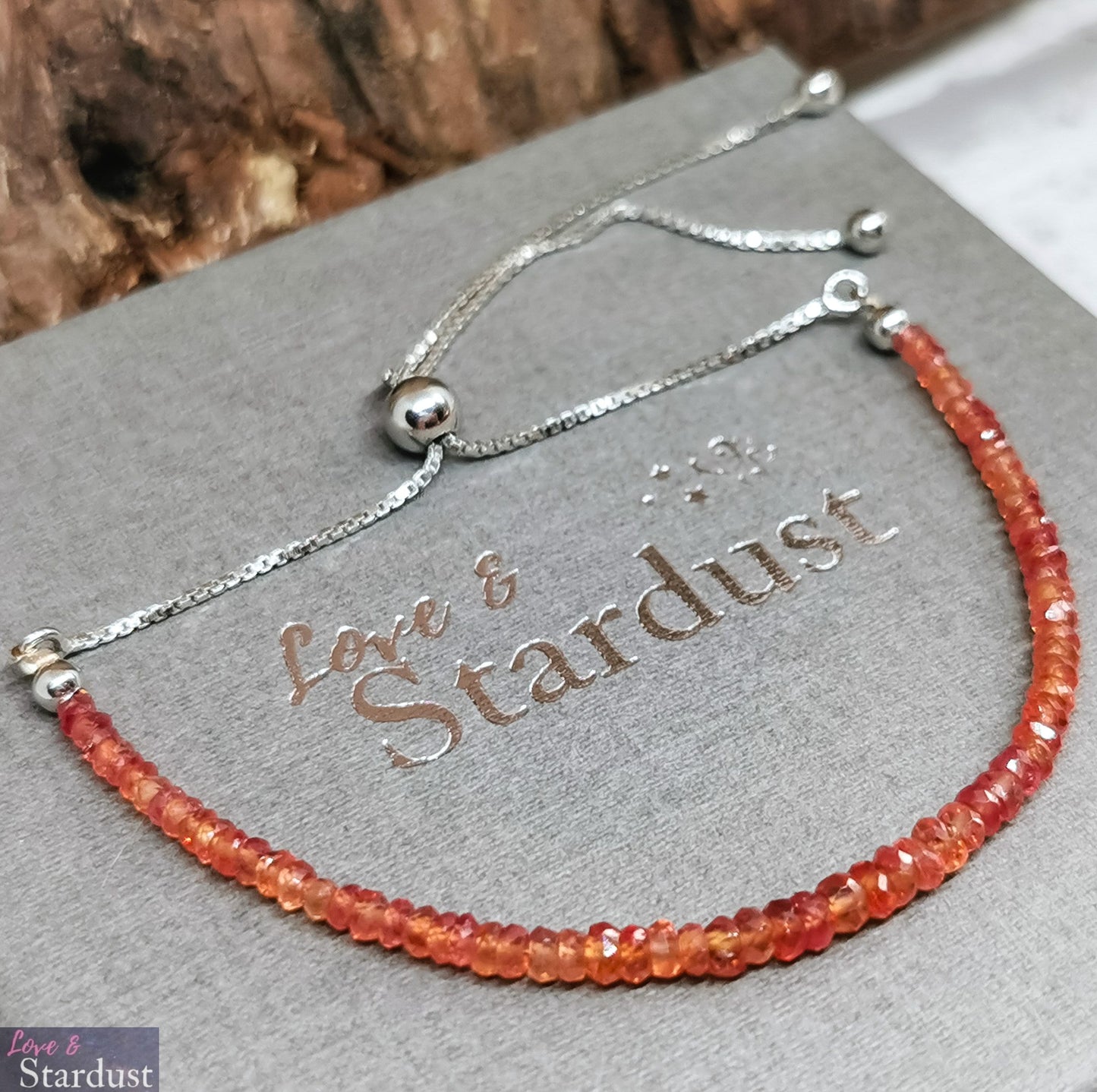 Sterling Silver fully adjustable Slider Bracelet with stunning Padparadscha Sapphires