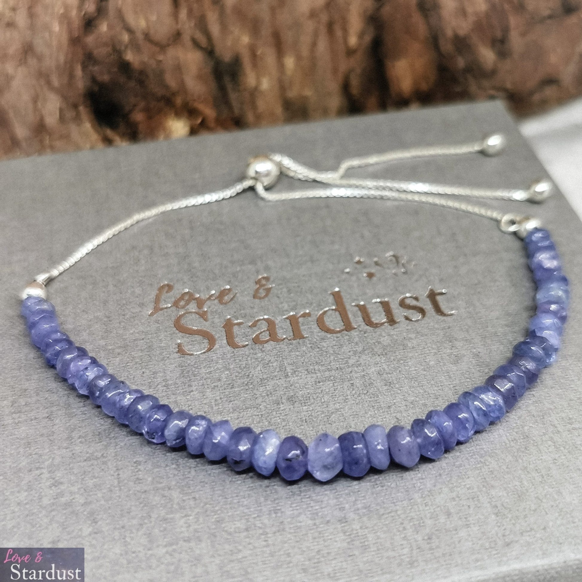 Sterling Silver fully adjustable Slider Bracelet with natural Tanzanite