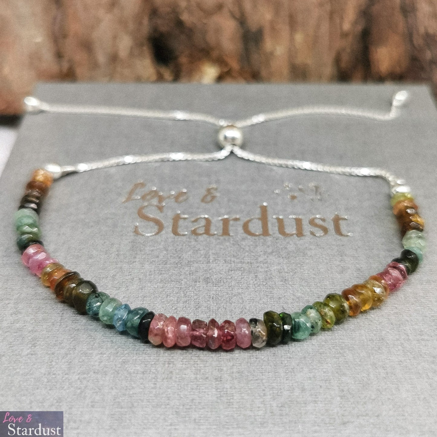 Stewrling Silver fully adjustable Slider Bracelet with natural shades of Tourmaline