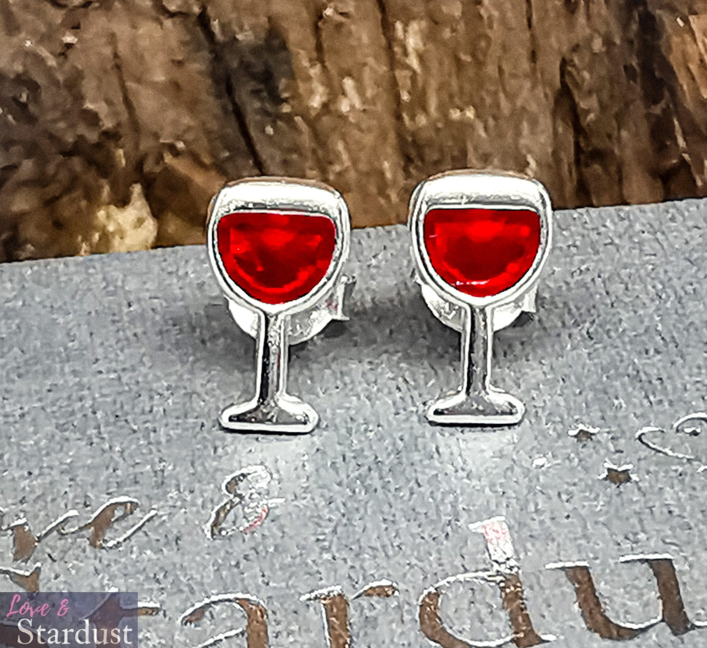 WINE GLASS Sterling Silver & Enamel Earrings