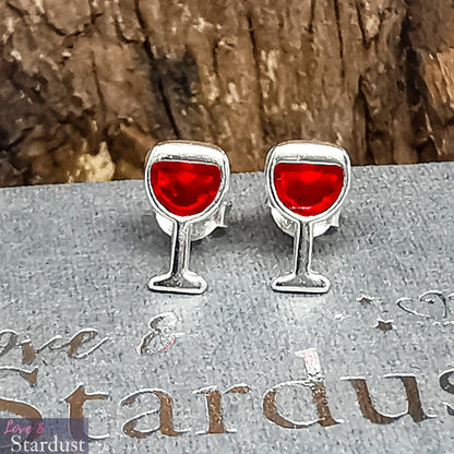 WINE GLASS Sterling Silver & Enamel Earrings