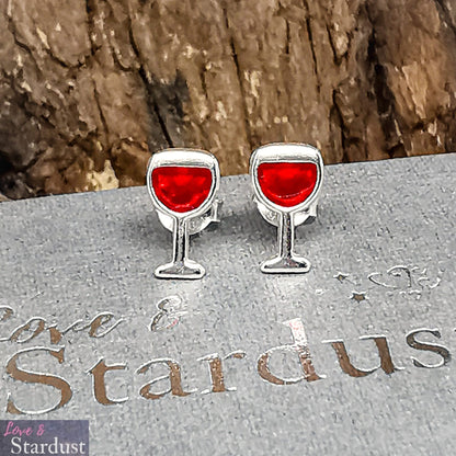 WINE GLASS Sterling Silver & Enamel Earrings