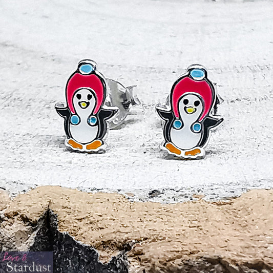 WINTER PENGUIN Sterling Silver & Enamel Earrings