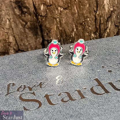 WINTER PENGUIN Sterling Silver & Enamel Earrings