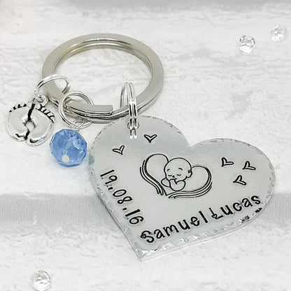 NEW BABY Personalised Heart Keyring