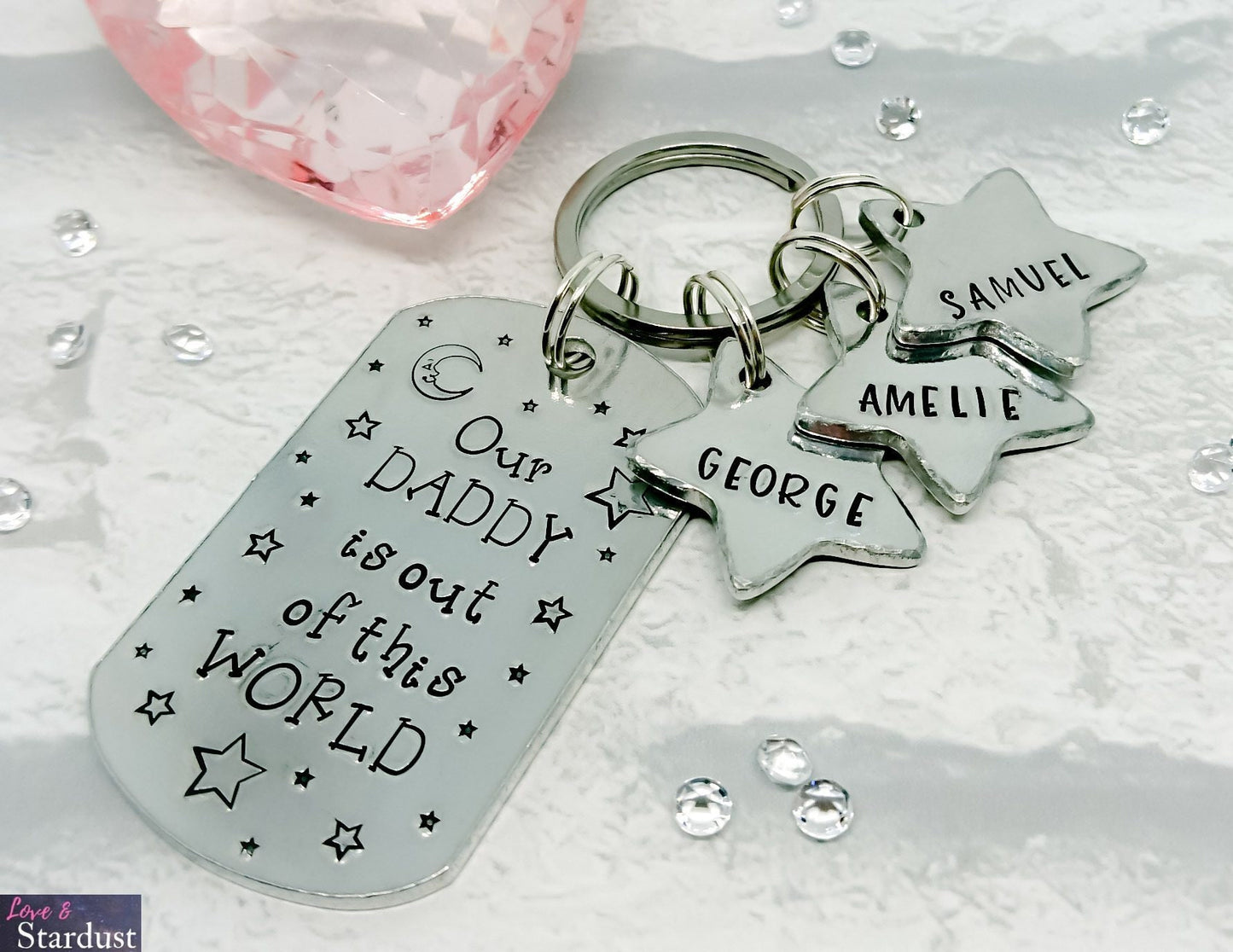 OUR DADDY IS OUT OF THIS WORLD Personalised Keyring