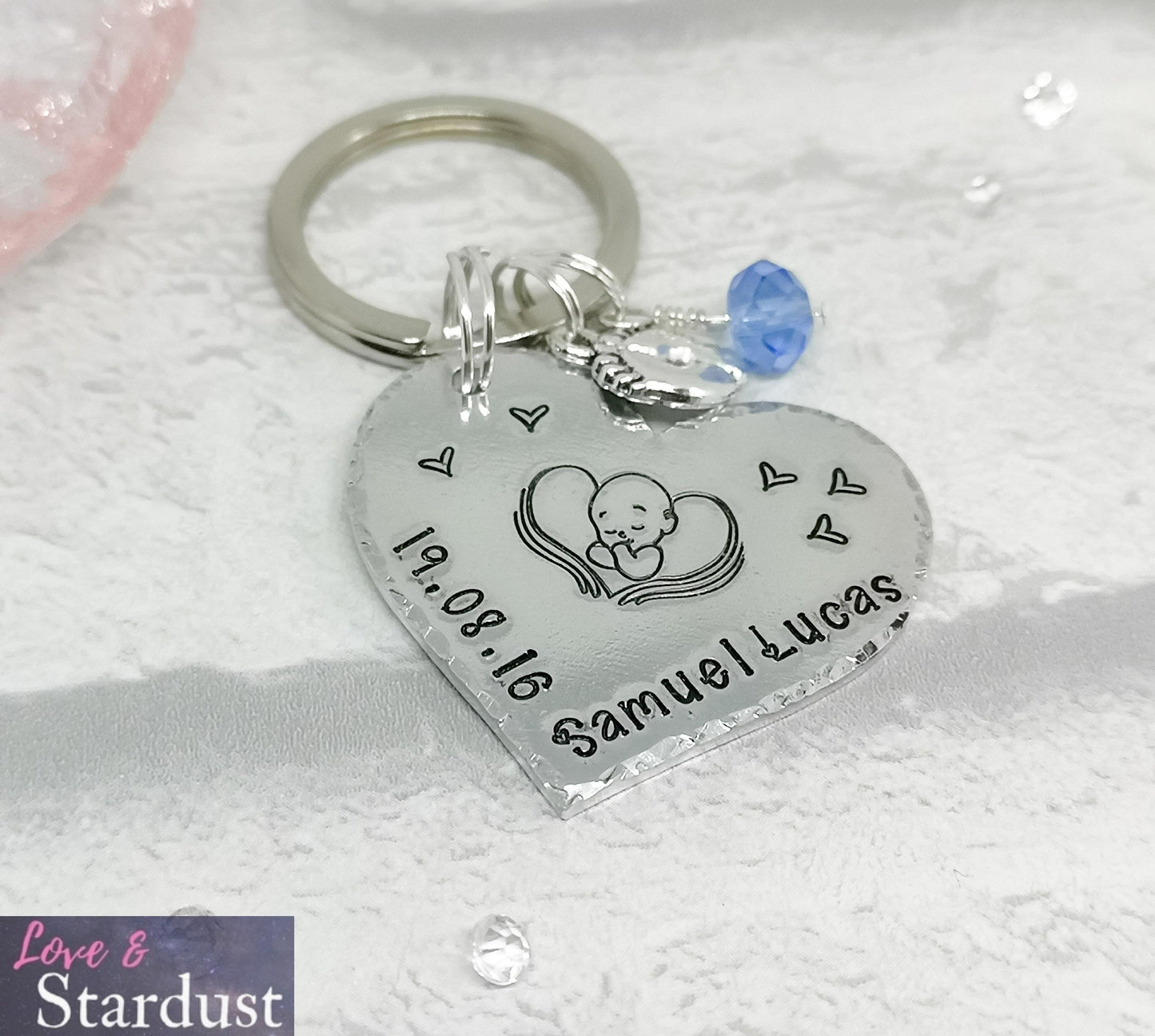 NEW BABY Personalised Heart Keyring