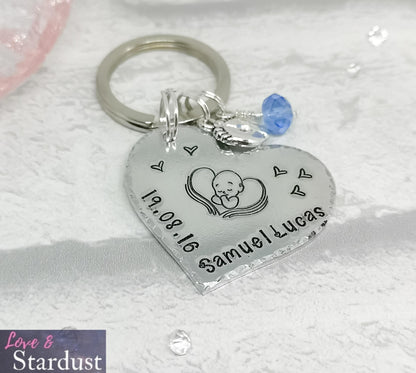 NEW BABY Personalised Heart Keyring