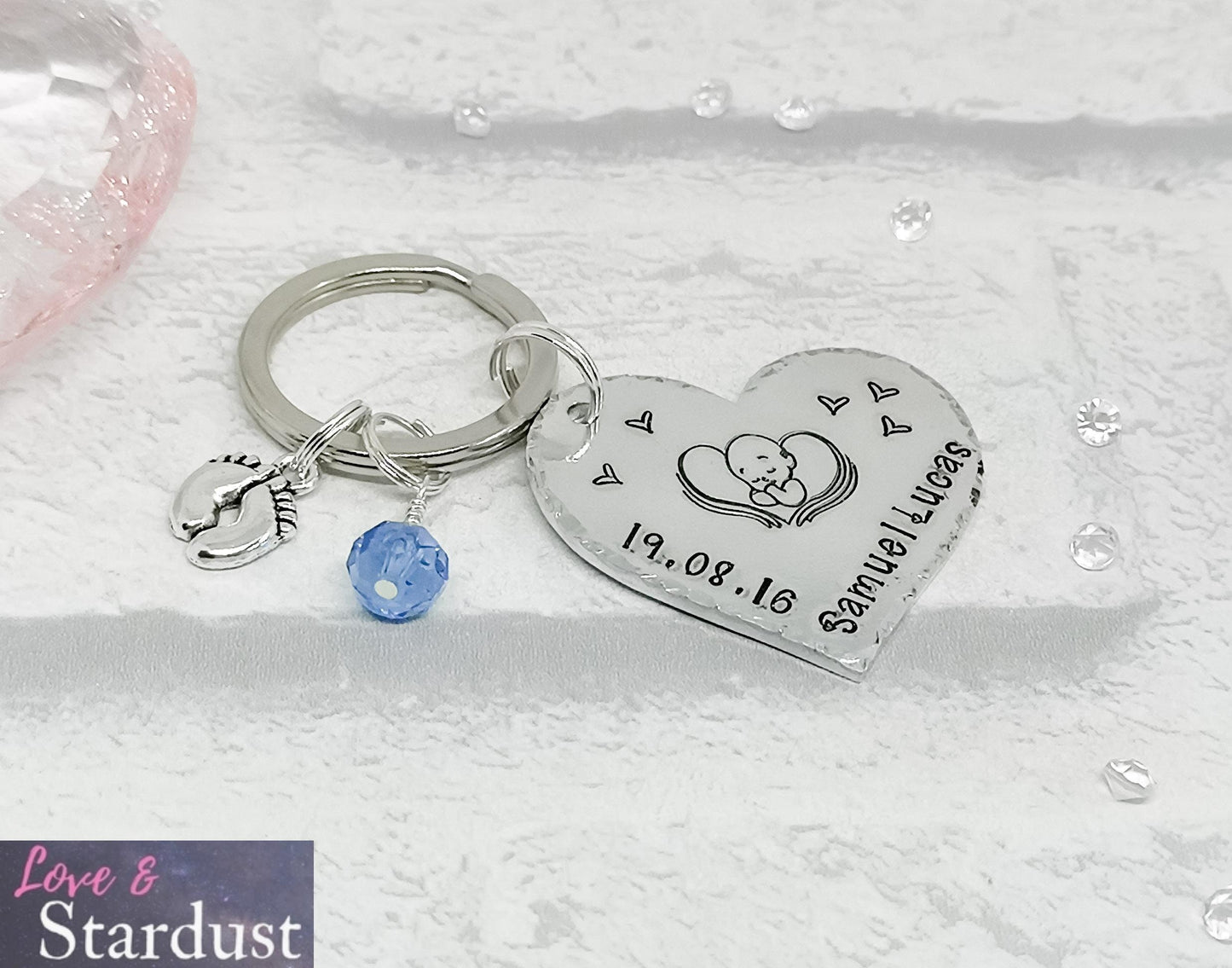 NEW BABY Personalised Heart Keyring