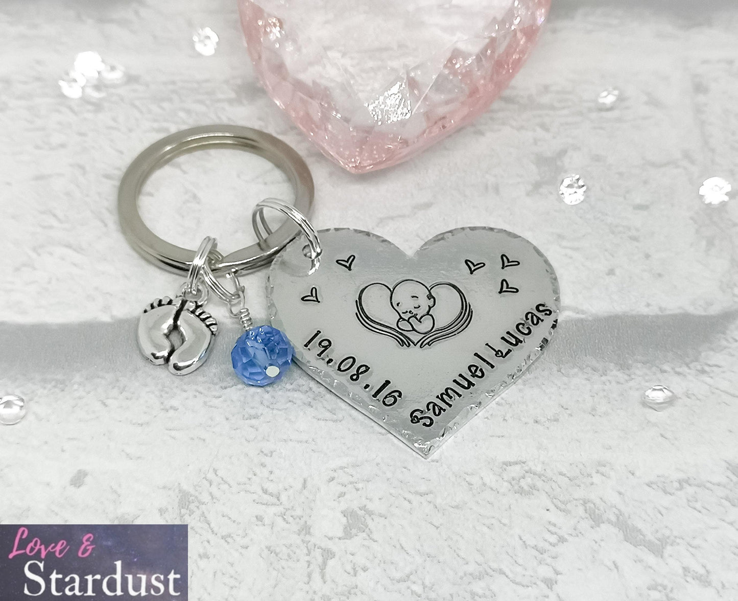 NEW BABY Personalised Heart Keyring