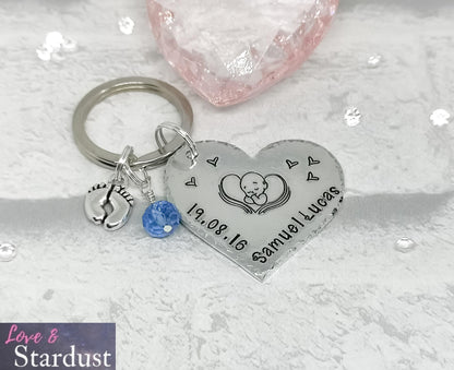NEW BABY Personalised Heart Keyring