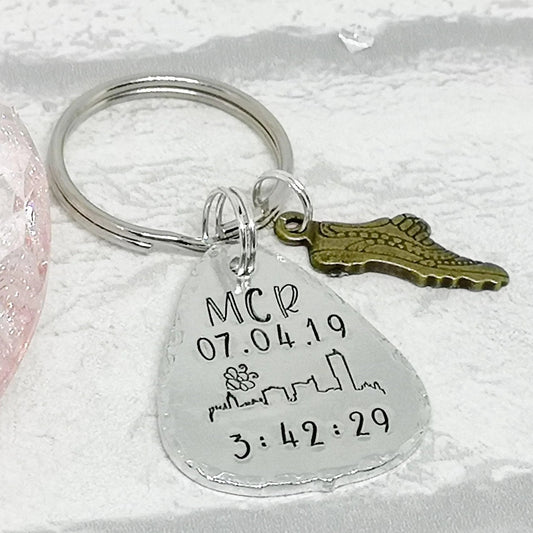 MANCHESTER MARATHON RACE TIME Personalised Keyring