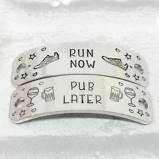 RUN NOW PUB LATER Trainer Tags