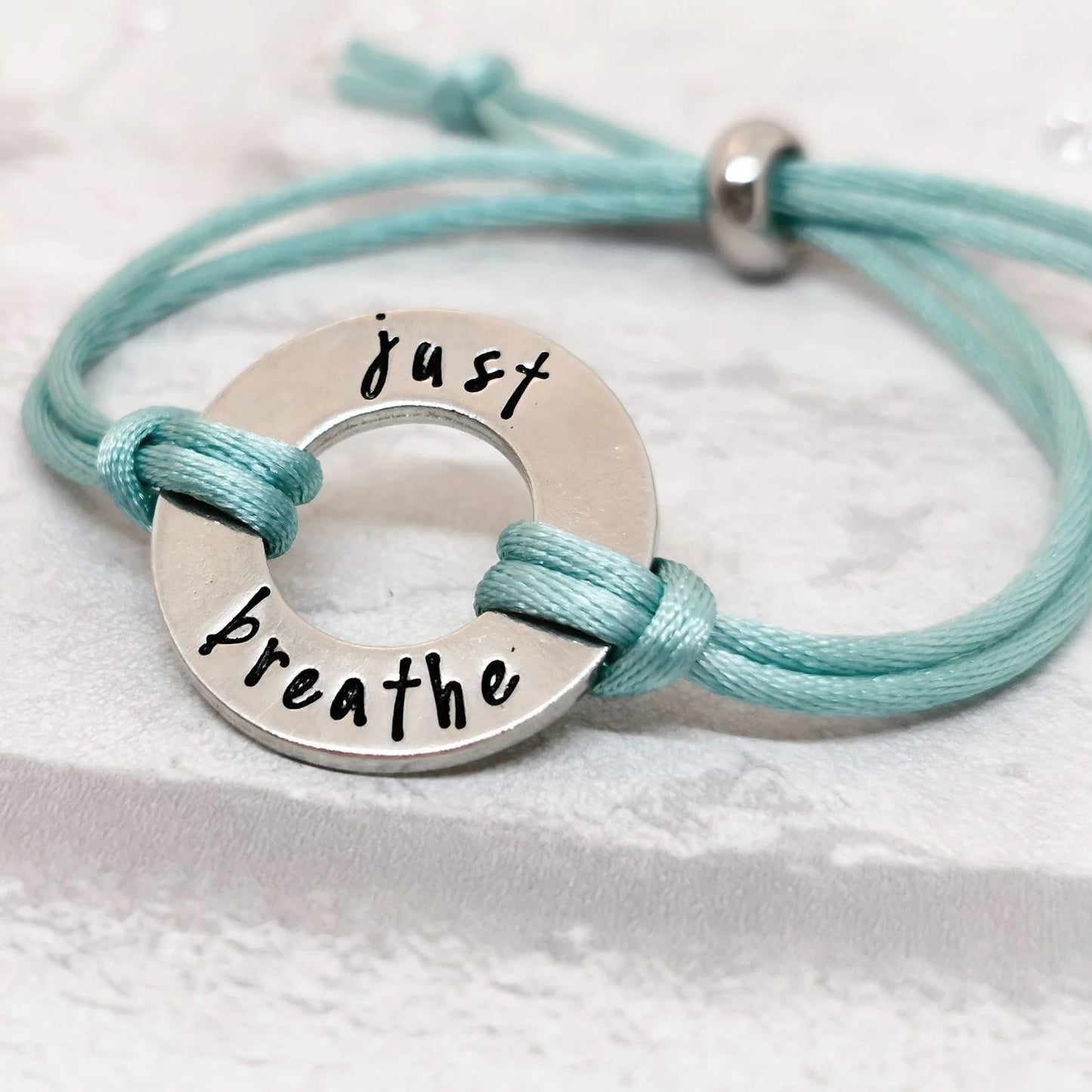 JUST BREATHE Pewter Slider Bracelet
